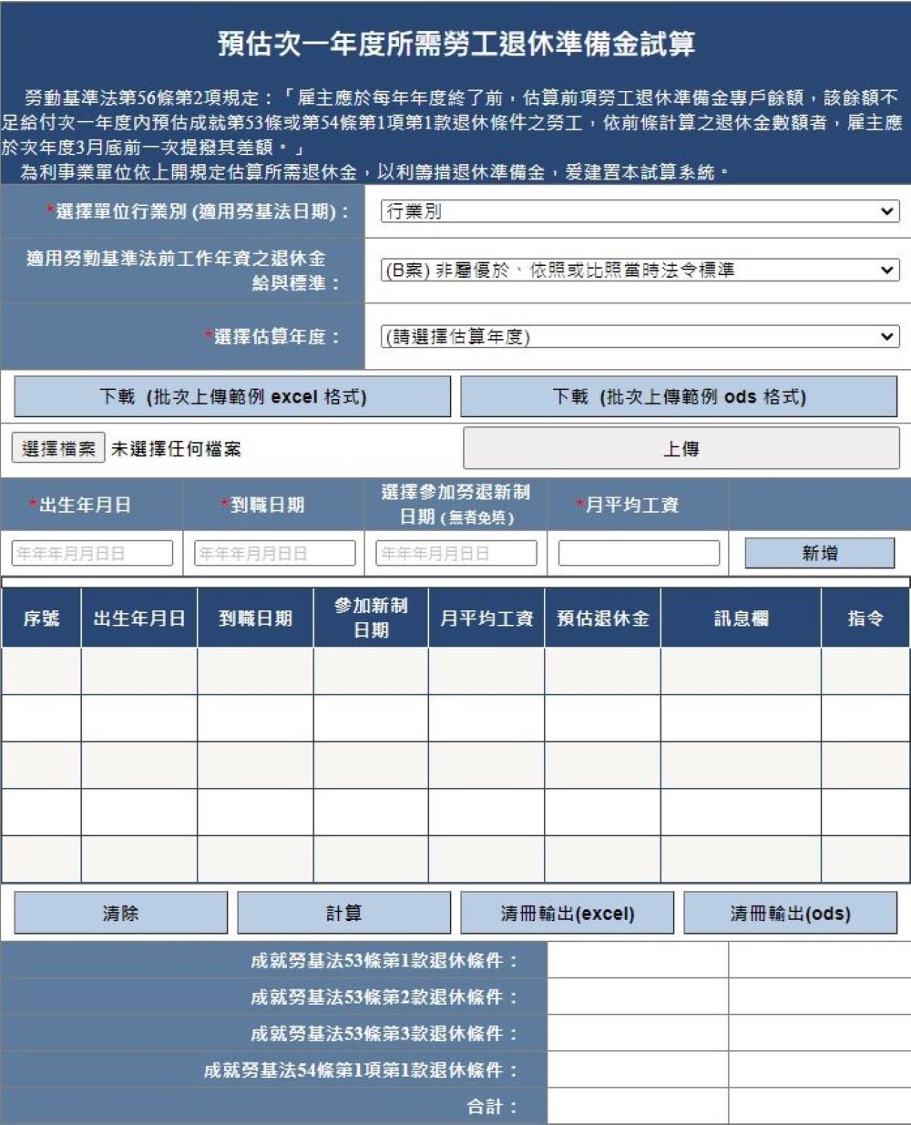 圖說四：預估次一年度退休準備金足額提撥試算表。